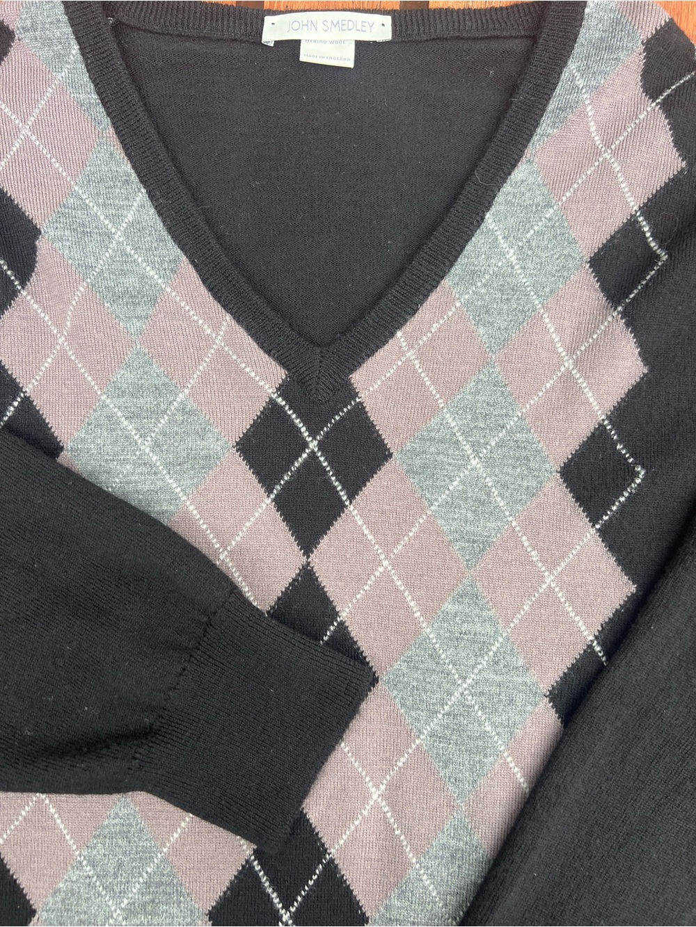 John smedley argyle merino sweater jumper long sleeve v neck